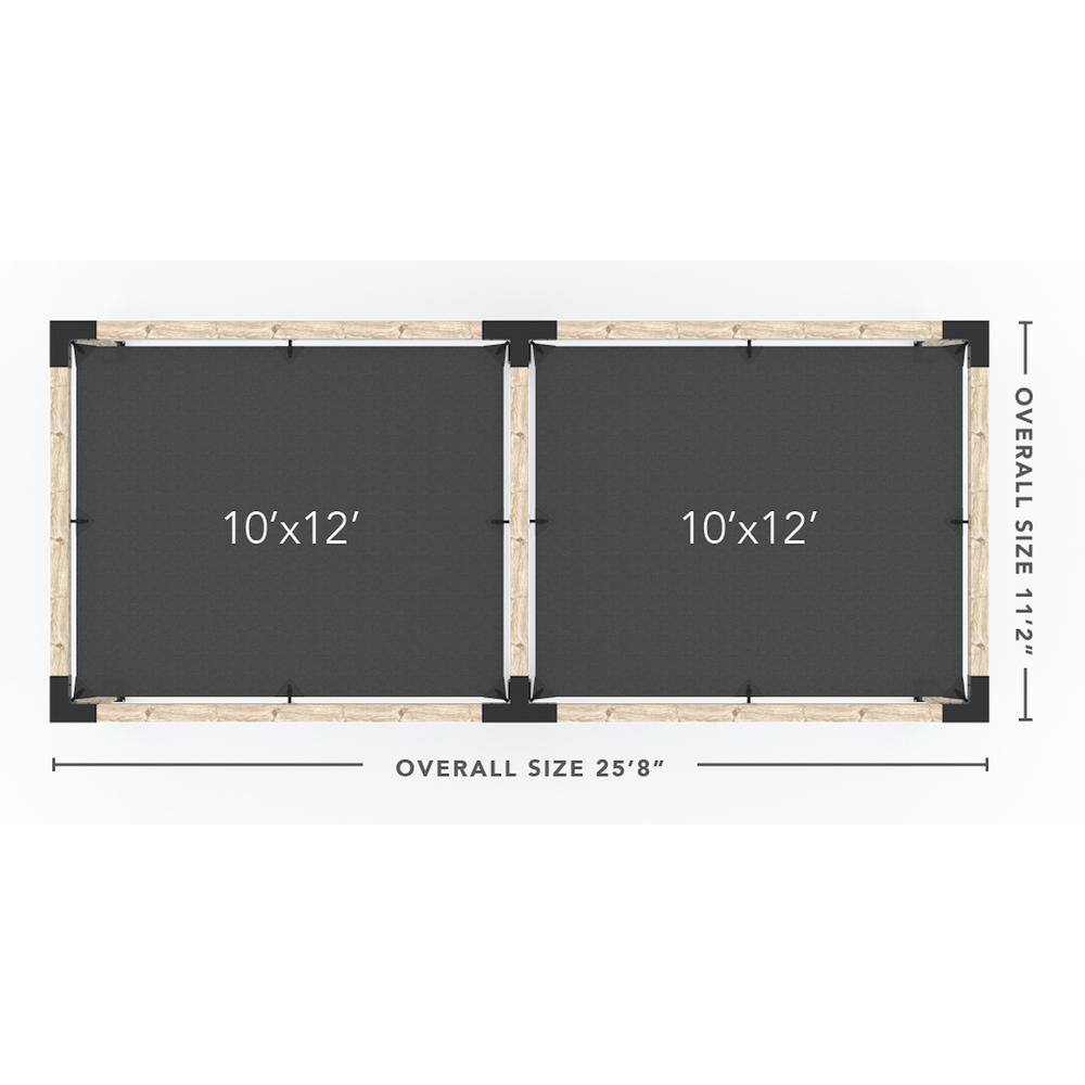 TOJA GRID 10 ft. x 24 ft. Double Pergola Kit with 2 Graphite Shade Sails, for 4x4 Wood