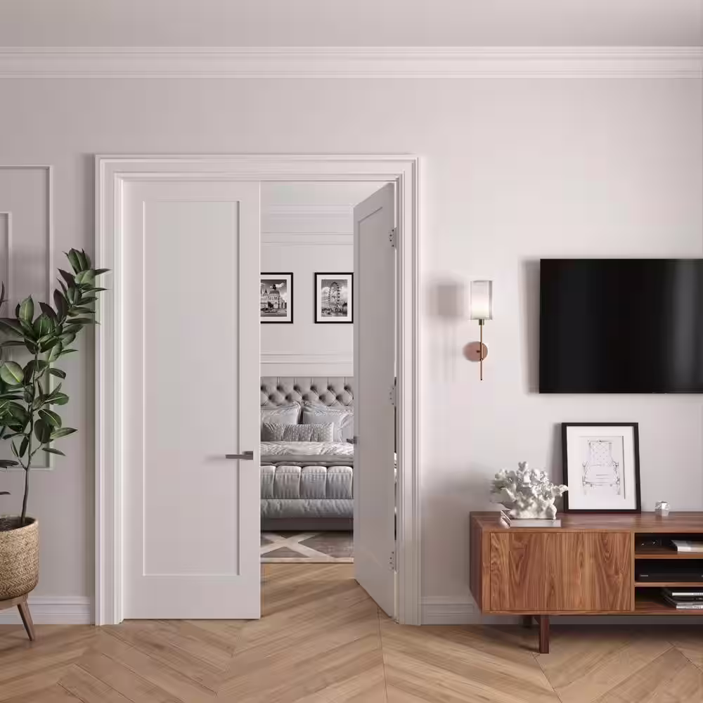 RESO 36 In. x 96 In.Bi-Parting Solid Core Primed White Composite Double Pre-hung French Door Catch Ball Oil Bronze Hinges