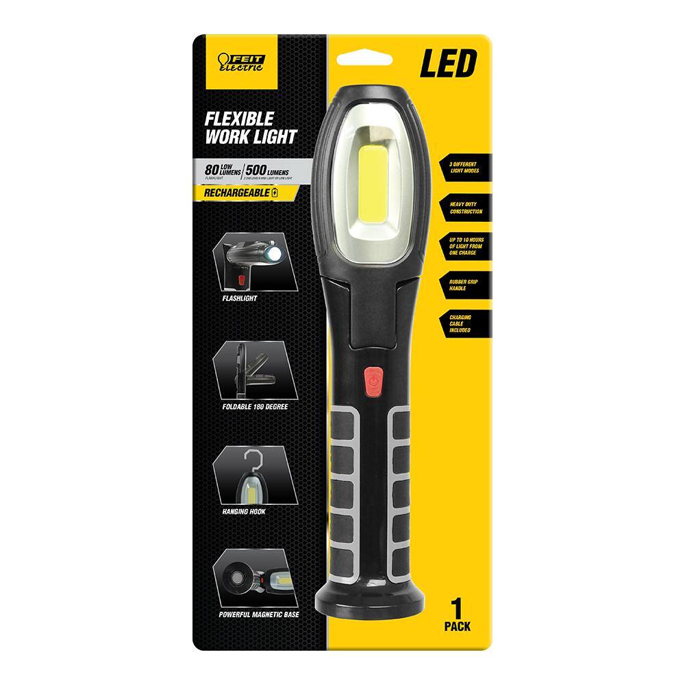 Feit Electric 500-Lumen Ultra Bright COB Handheld Rechargeable With Magnetic Base Swivel LED Work Light (12-Pack)