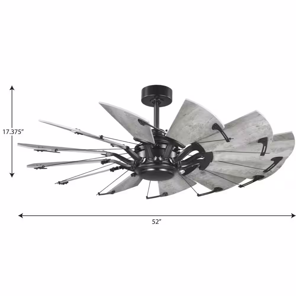 Progress Lighting Springer Collection 52 in. 12-Blade Black Rusted Charcoal Blades DC Motor Farmhouse Windmill Ceiling Fan with Remote