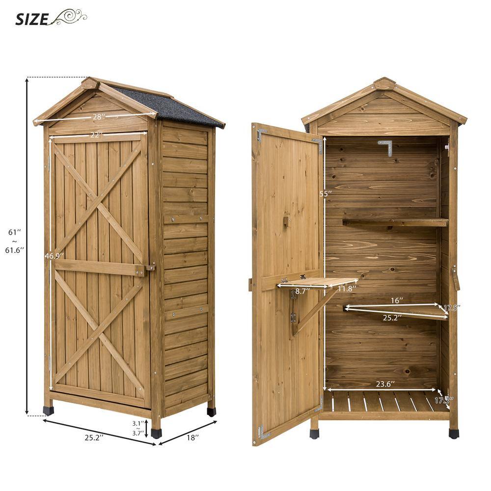 Harper & Bright Designs 2.1 ft. W x 1.5 ft. D Natural Brown Fir Wood Shed Asphalt Roof with Workstation and Shelves (3.15 sq. ft.)