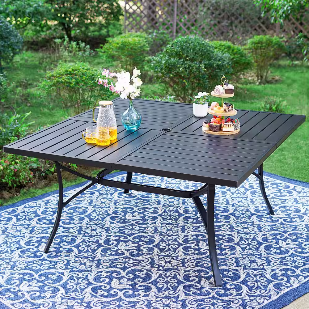 None 9-Piece Metal Outdoor Dining Set with Square Table and Stripe Swivel Chairs with Beige Cushions