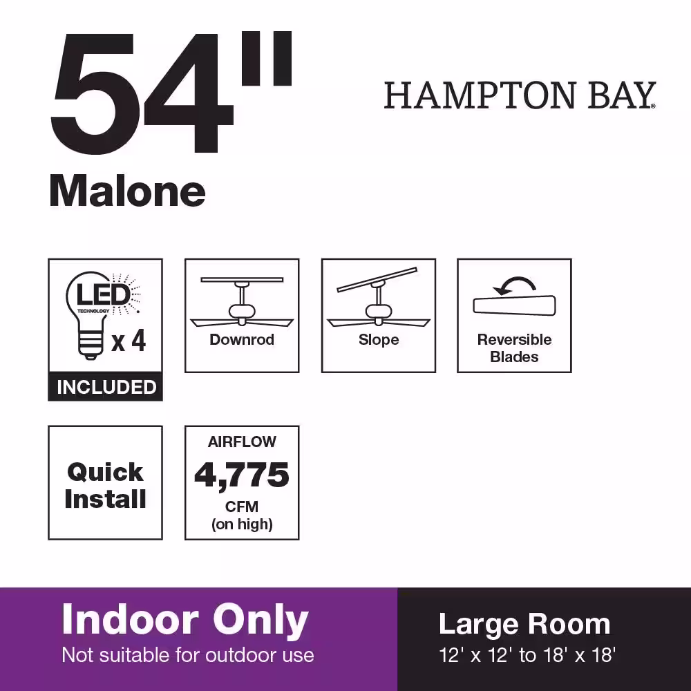 Hampton Bay Malone 54 in. LED Brushed Nickel Ceiling Fan with Light Kit