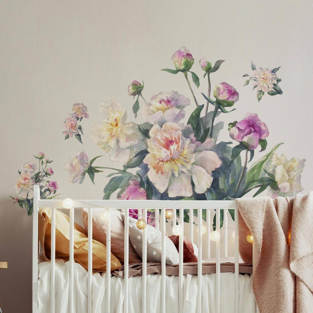 RoomMates White And Pink Floral Bouquet Peel And Stick Giant Wall Decals