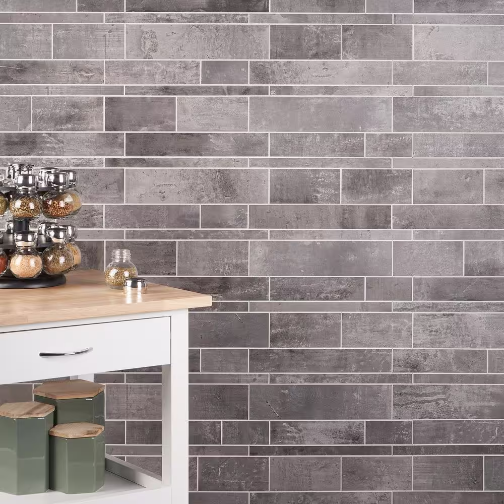 Ivy Hill Tile Luxe Core Railroad Dark Gray 11.81 in. x 11.81 in. SPC Peel and Stick Tile (0.96 Sq. Ft. / Sheet)