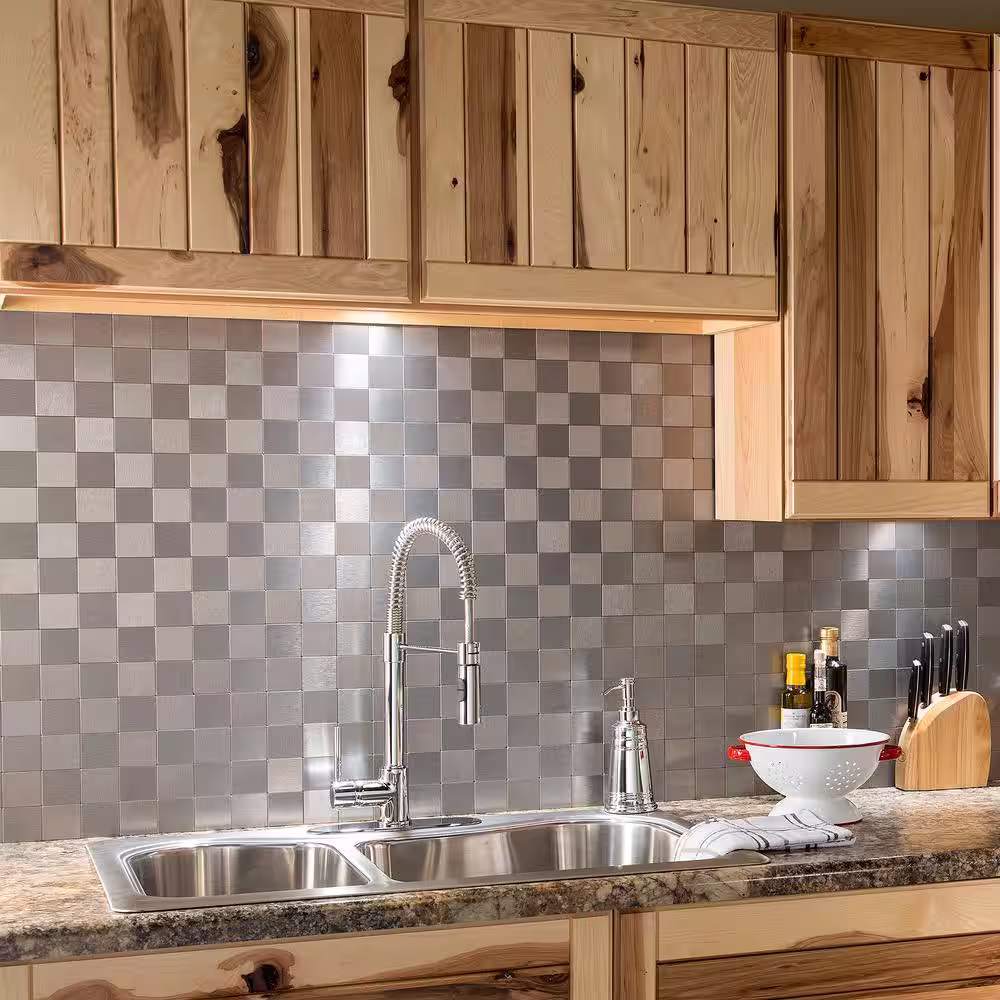 Aspect Square Matted 12 in. x 4 in. Brushed Stainless Metal Decorative Tile Backsplash (1 sq. ft.)