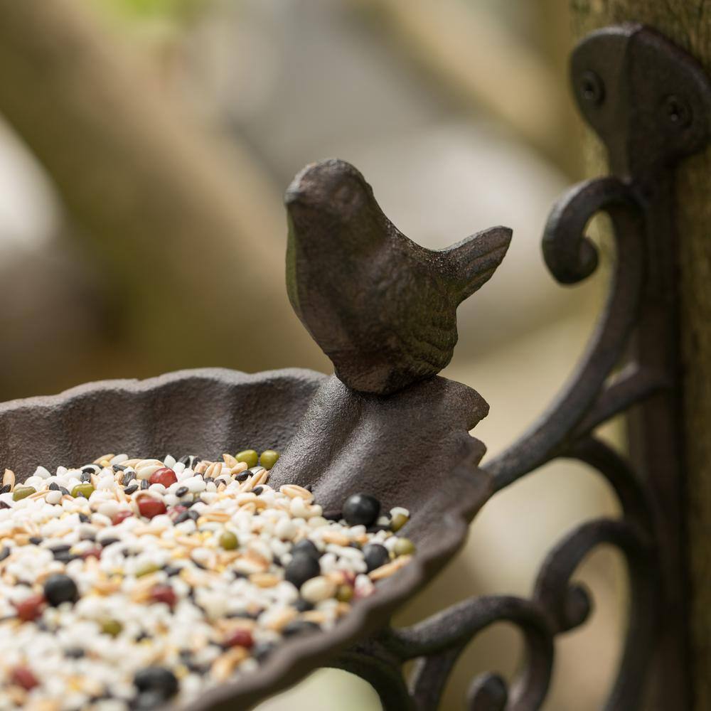 Gardenised Outdoor Garden Wall Mounted Hanging Iron Bird Bath and Feeder Decor Bronze