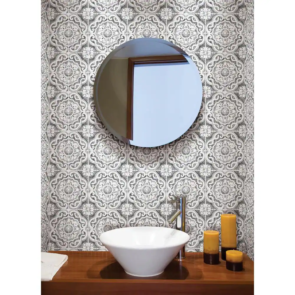 WallPOPs Ada Grey Embossed Peel and Stick Backsplash Tile Wall Decal