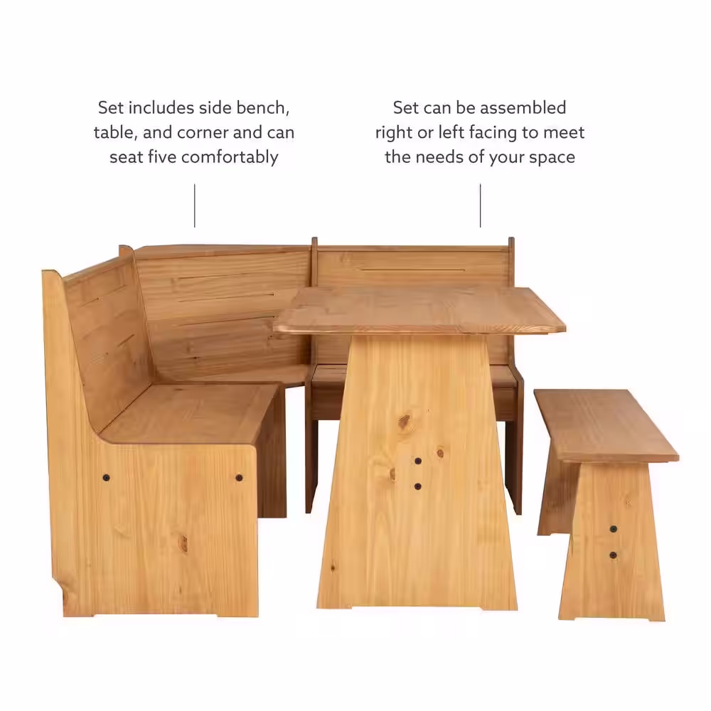 Linon Home Decor Jennings Natural Wood Corner Nook Set with Storage