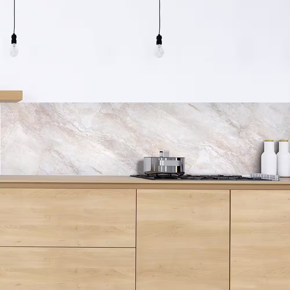 None Beige Semi-Gloss Marble Peel and Stick Backsplash
