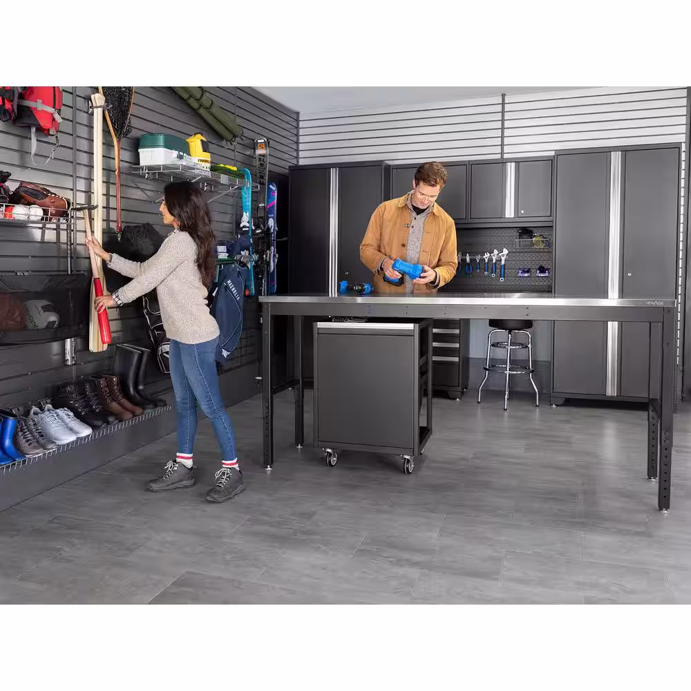 NewAge Products Pro Series 48 in. Black Workbench with Stainless Steel Worktop