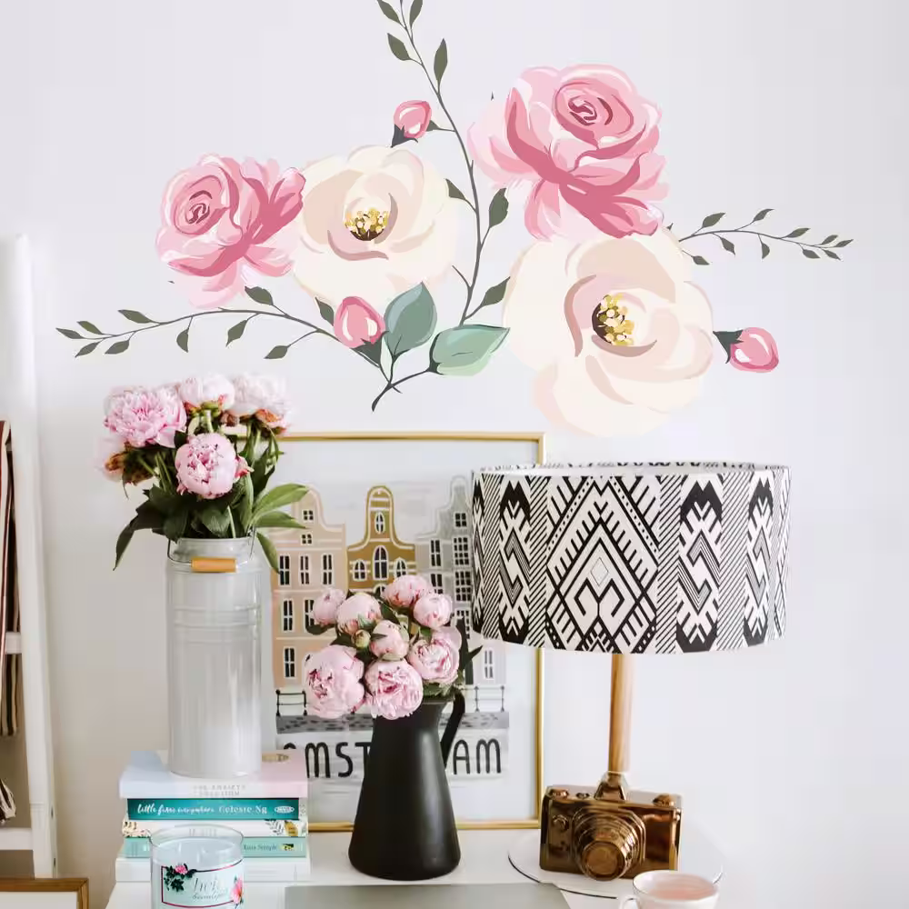 RoomMates Pink and White and Green Netflix To All The Boys I've Loved Before Floral Wall Decals