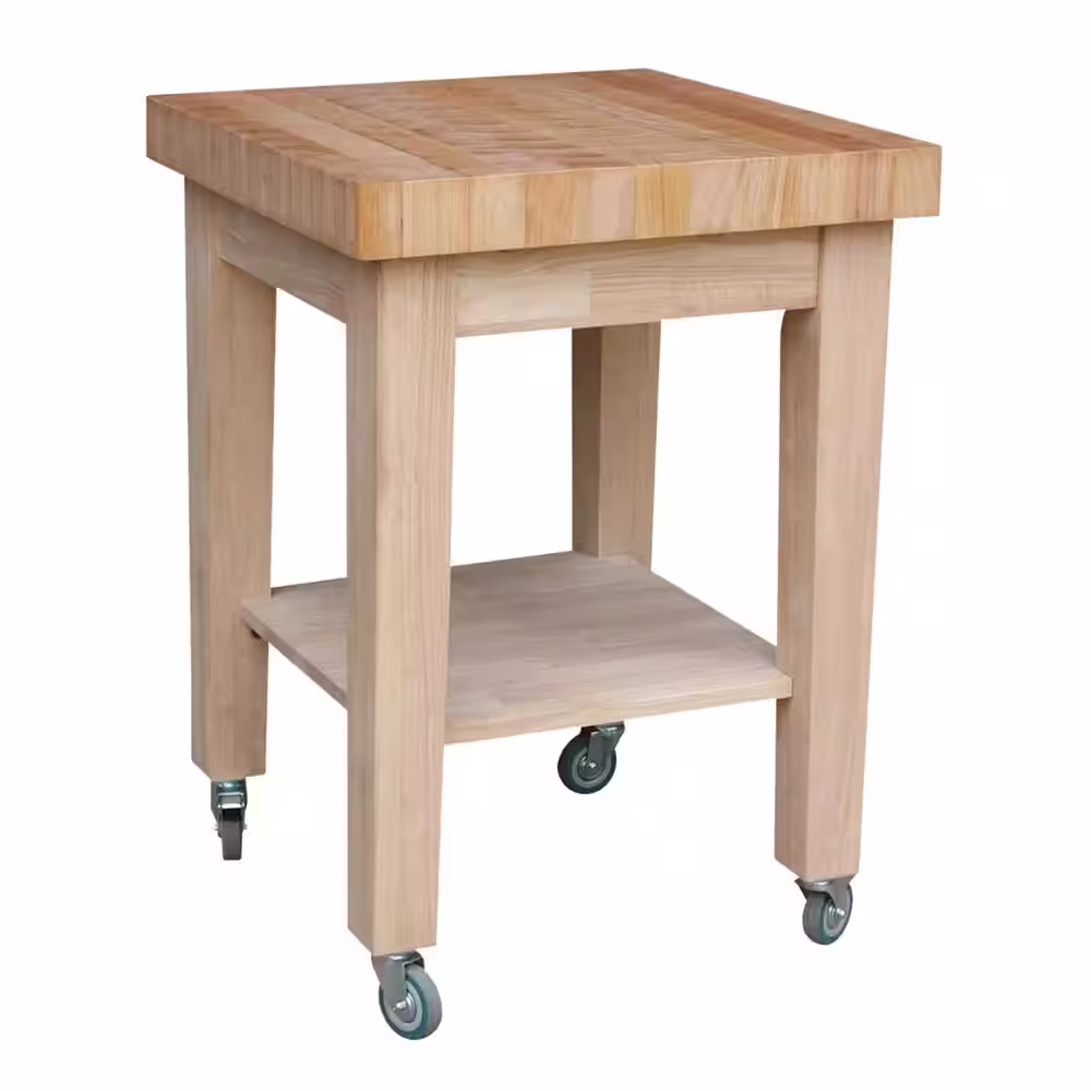 International Concepts Unfinished Kitchen Cart with Shelf
