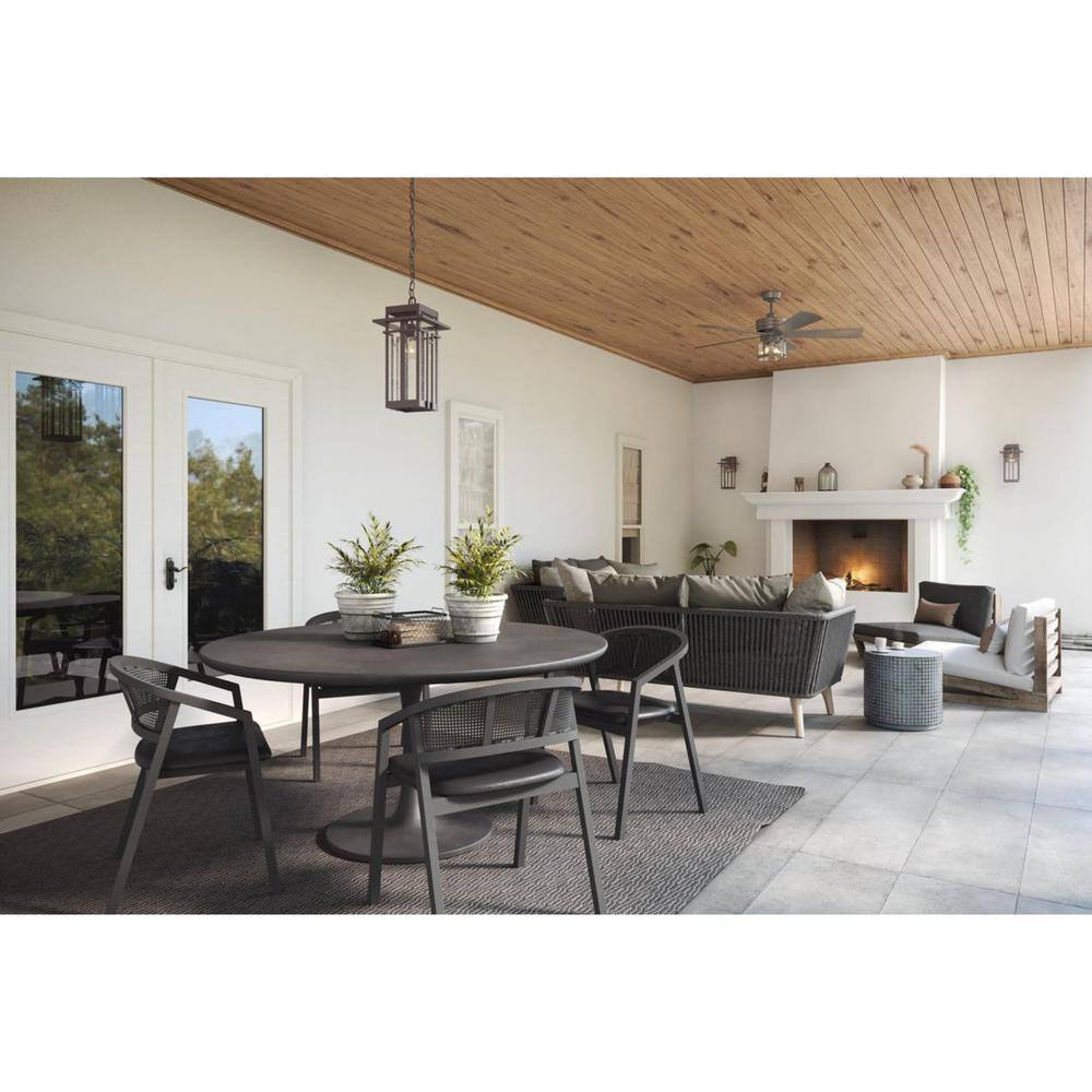 Progress Lighting Boxwood Collection 1-Light Antique Bronze Clear Seeded Glass Craftsman Outdoor Hanging Lantern Light
