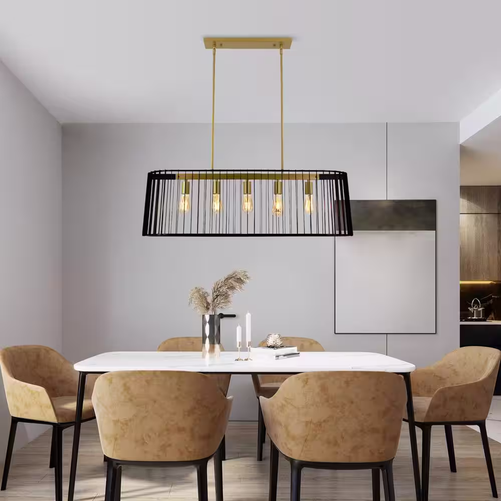 Maxax Madison 5 -Light Kitchen Island Rectangle Chandelier with Wrought Iron Accents