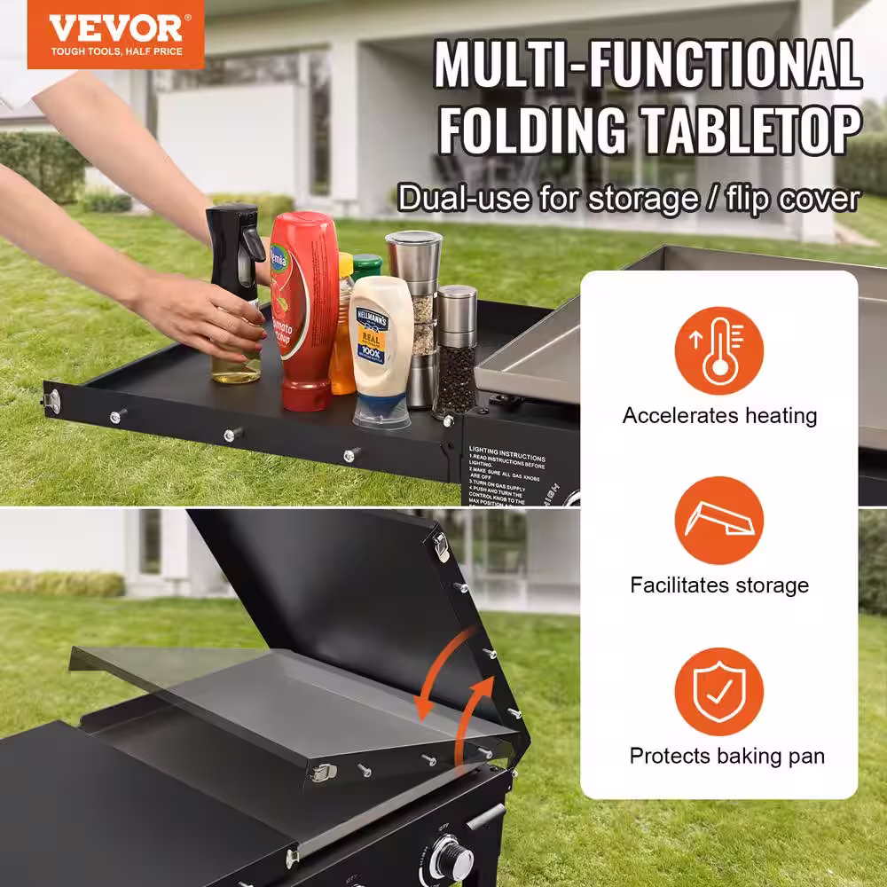 VEVOR Flat Top Gas Grill on Cart 36 in. Outdoor Griddle Station 4-Burner Propane 60,000 BTU Restaurant Portable Grill in Black