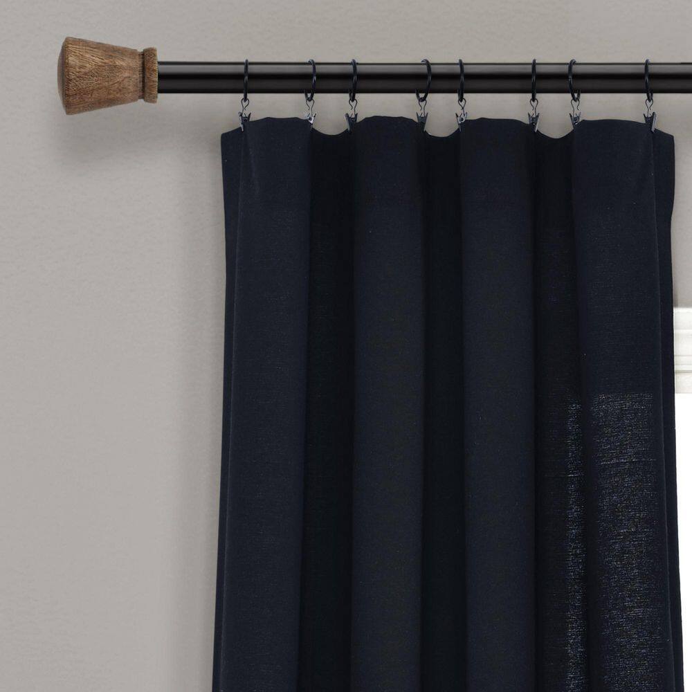 None Linen Button New 40 in. W x 108 in. L Window Curtain Panel in Black/White Single