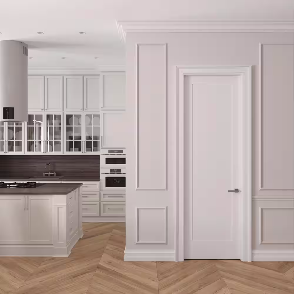 RESO 34 in. x 96 in. Left-Handed Solid Core Primed White Composite Single Pre-hung Interior Door Matte Black Hinges