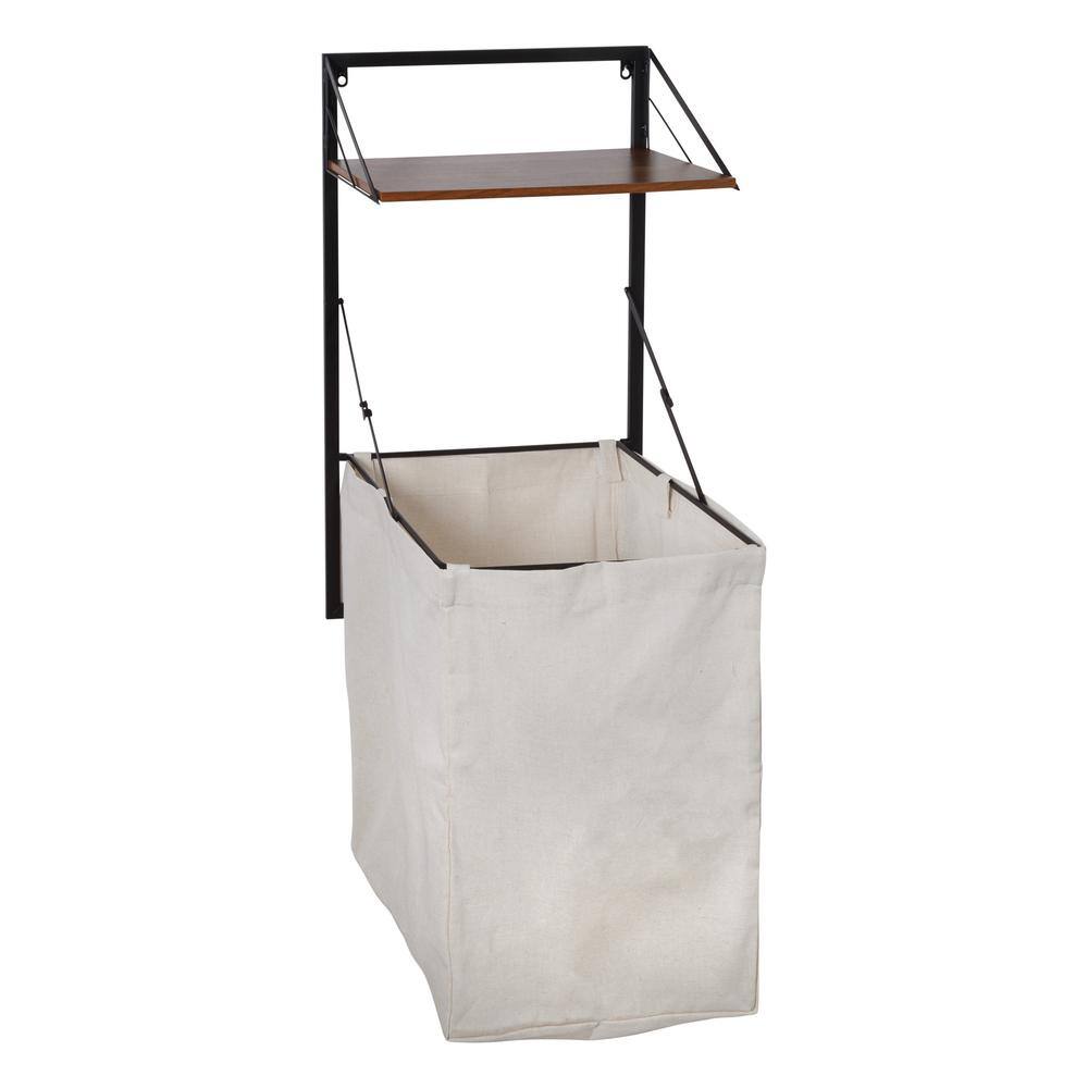 Honey-Can-Do Laundry Room Makeover Black/Walnut Collapsible Melamine/Steel Hanging Hamper with Shelf