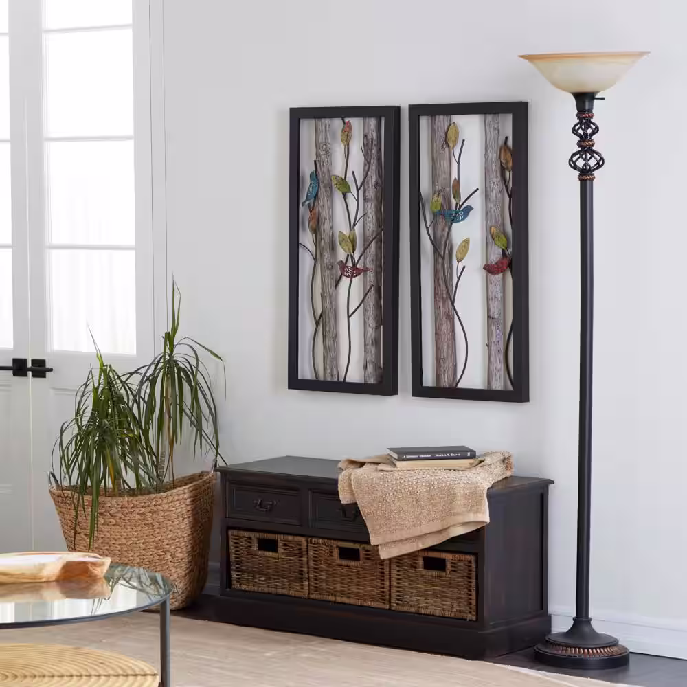Litton Lane 70 in. Black Antique Style Task and Reading Torchiere