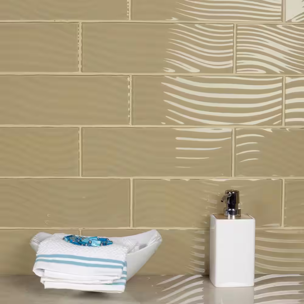 ABOLOS Coastal Design Style Glossy Cream Subway 4 in. x 12 in. Glass Wall Decorative Backsplash Tile (1 sq. ft./Case)