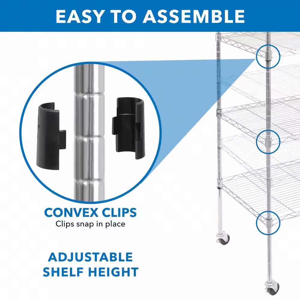 MOUNT-IT! Stainless Steel 5-tier Metal Garage Storage Shelving Unit with Wheels 24 in. x 74.25 in. x 18 in.