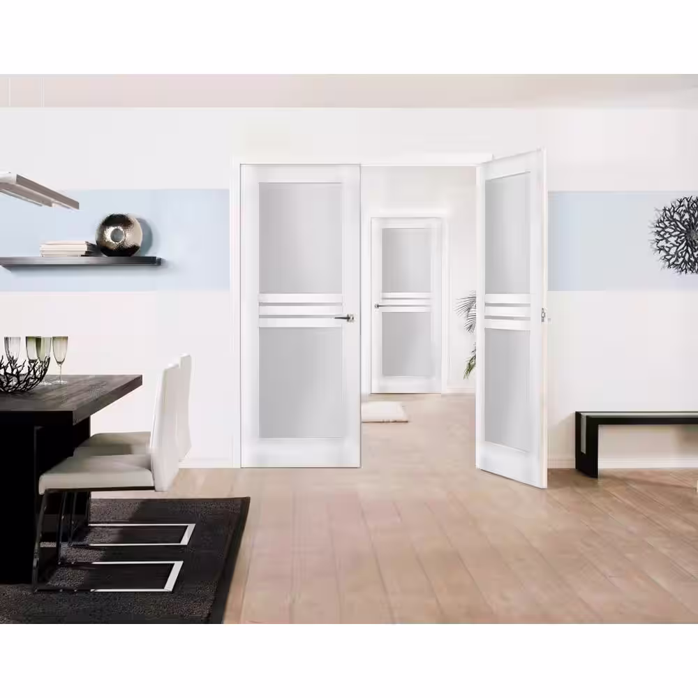 VDOMDOORS 7222 48 in. x 80 in. Universal Handling Full Lite Frosted Glass Solid White Finished Pine MDF Double Prehung French Door
