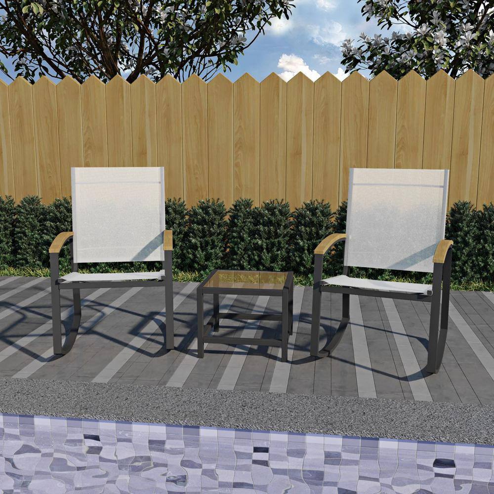 maocao hoom Black 3-Piece Metal Outdoor Bistro Set with Breathable Textilene Mesh Back