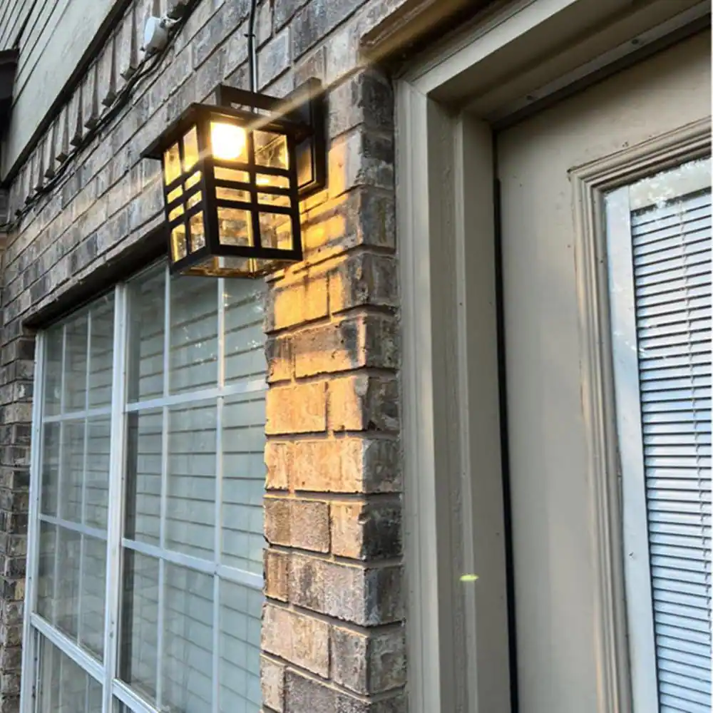 None 1-Light Black Dusk to Dawn LED Outdoor Wall Lantern Sconce with Clear Glass Shade