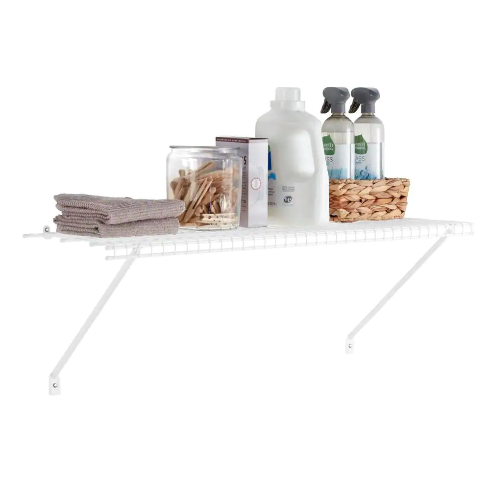 Everbilt 36 in. W to 36.82 in. W x 12 in. White Fixed Mount Shelf Kit Adjustable Wire Closet System