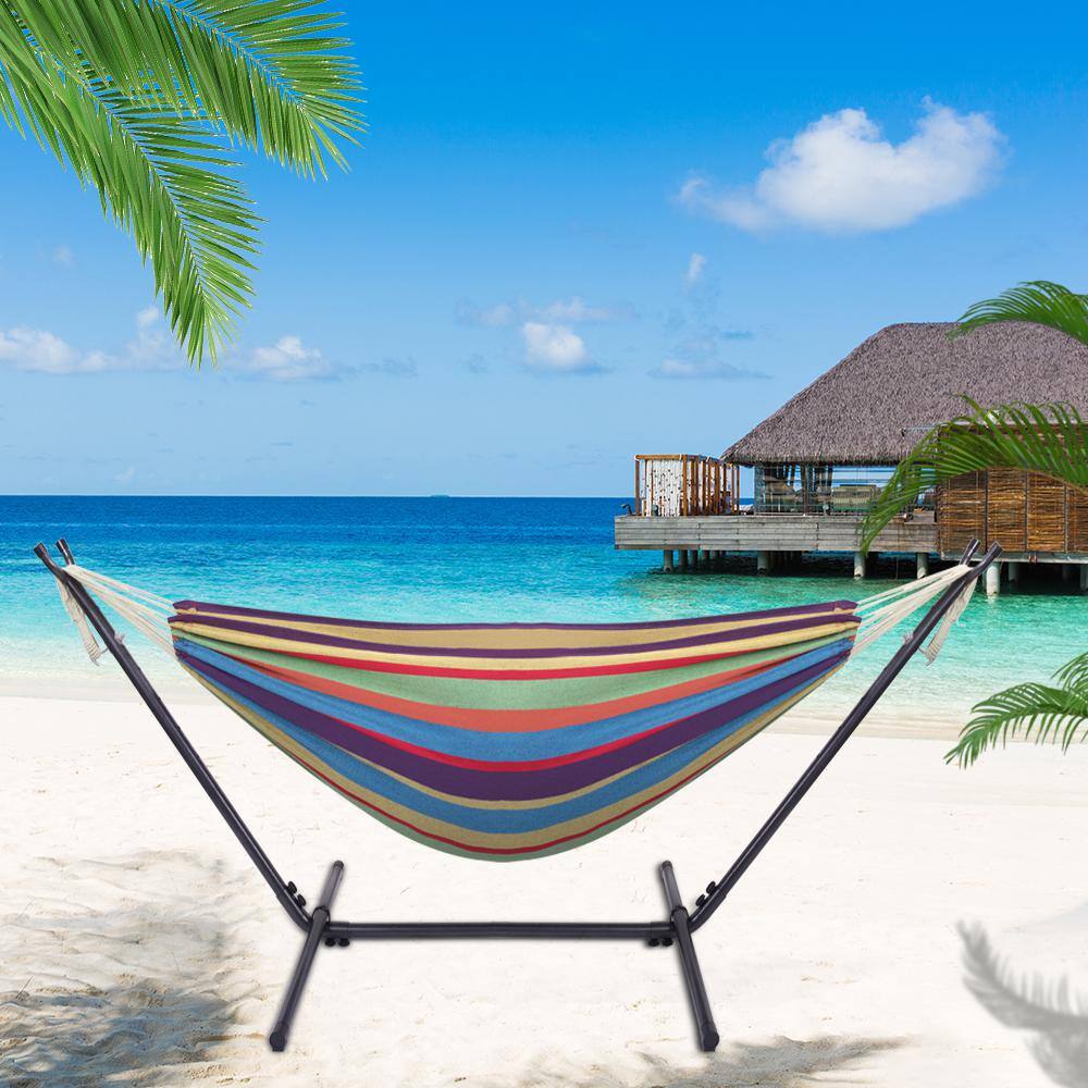None 78.7 in. Portable Hammock Bed Hammock with Stand in Multi-Colored