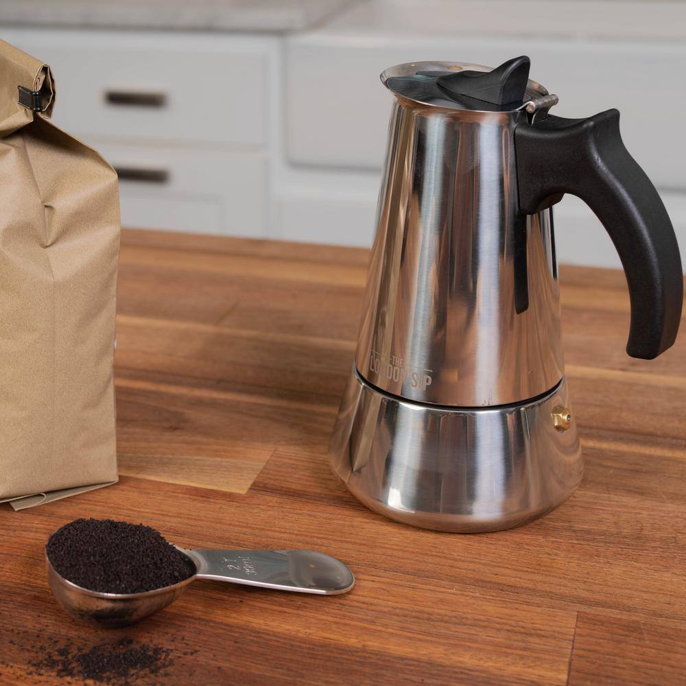 The London Sip London Sip Stovetop Espresso Maker, Silver, 6-Cup