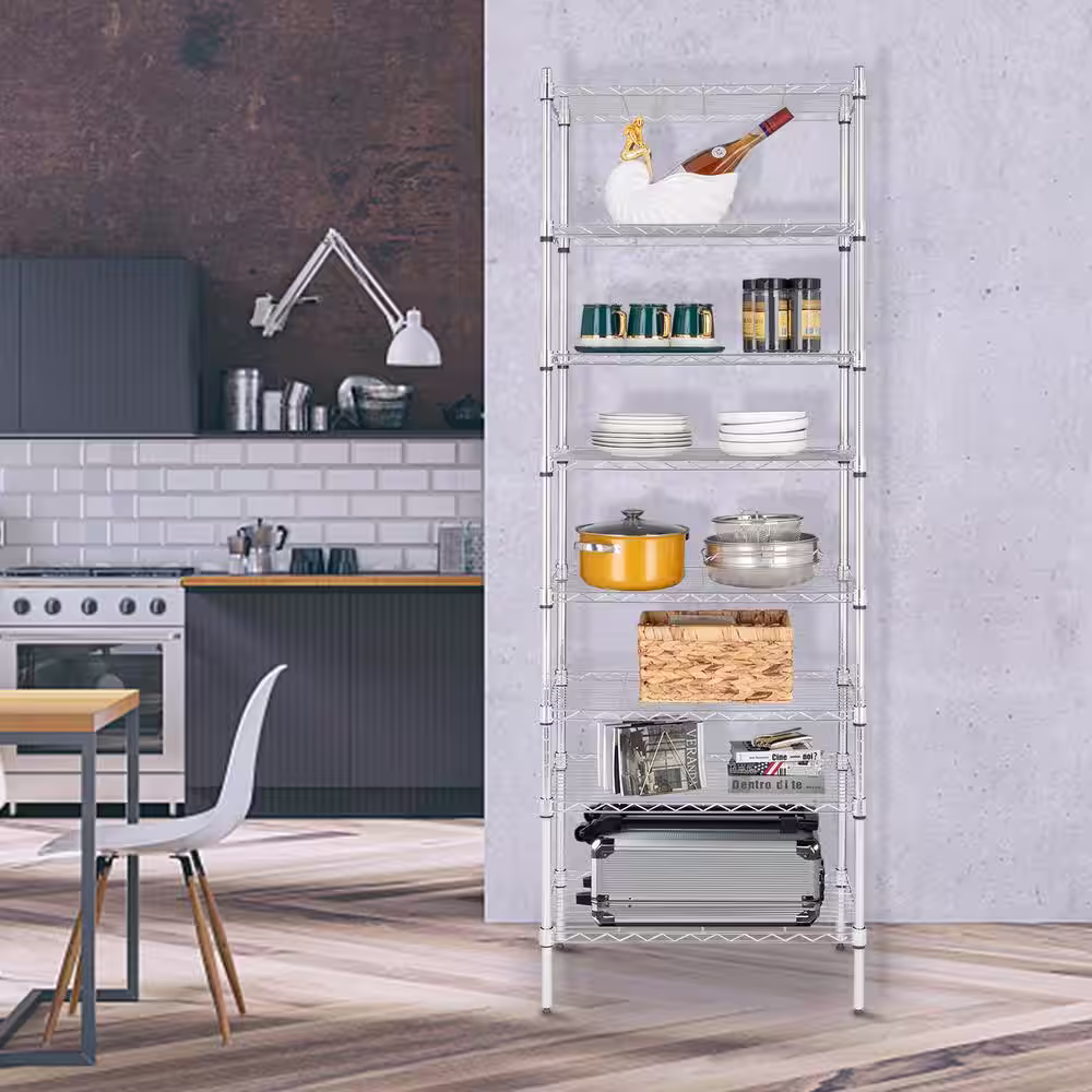 None Modern Silver Wire Shelf (70.87 in. H x 13.78 in. W)