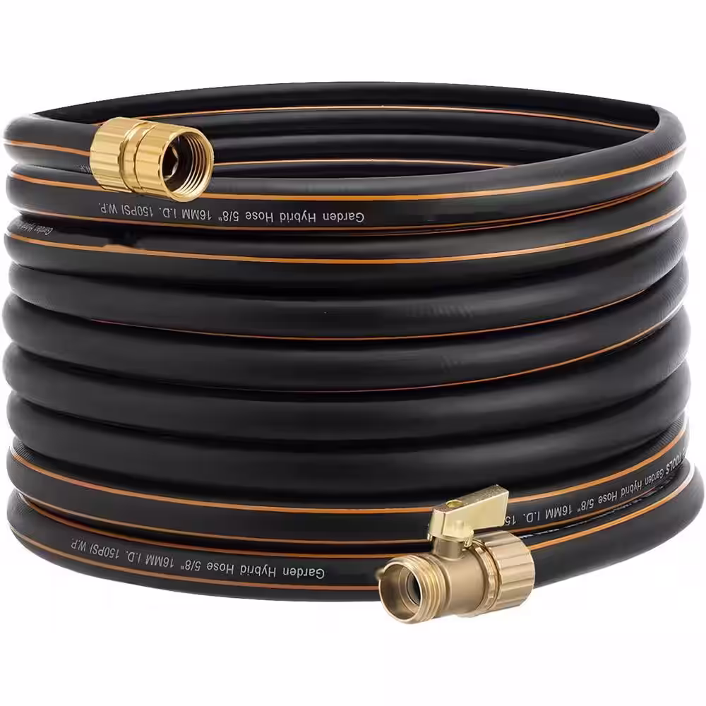 None 5/8 in. x 50 ft. Male and Female Fittings with Shut Off Valve, Flexible, Heavy-Duty, Leakproof, Lightweight Water Hose