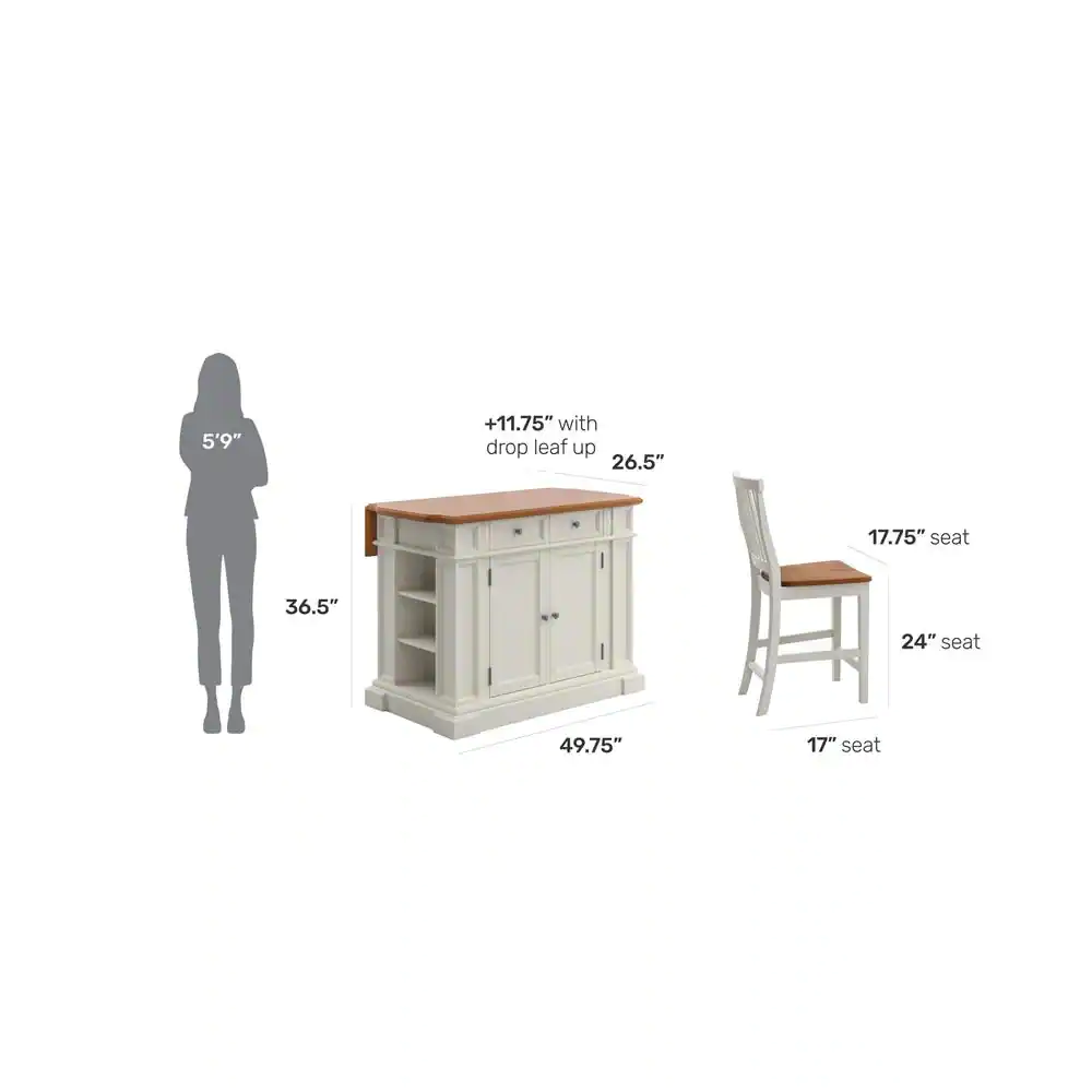 HOMESTYLES Americana White Kitchen Island with Seating