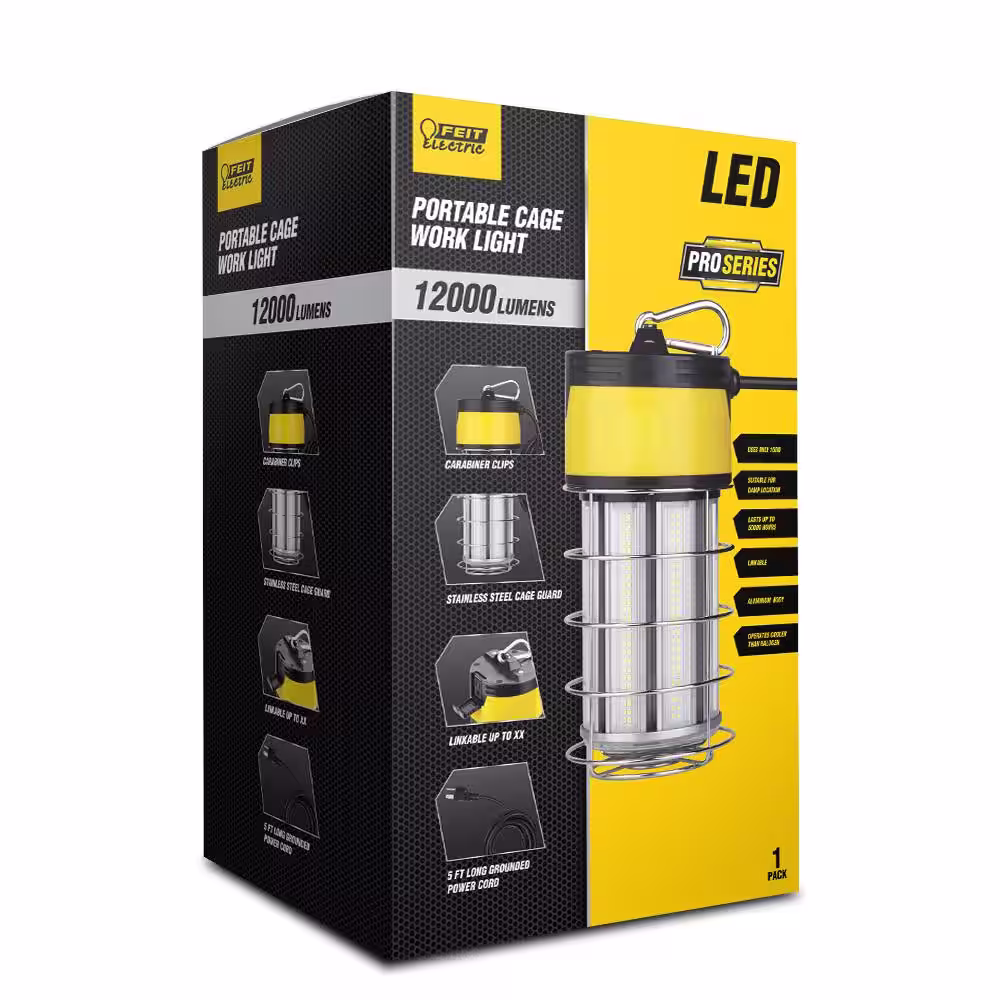 Feit Electric 12000 Lumens ProSeries Ultra Bright Flood 5000K Plug-In Portable Stainless Steel Cage LED Work Light (2-Pack)