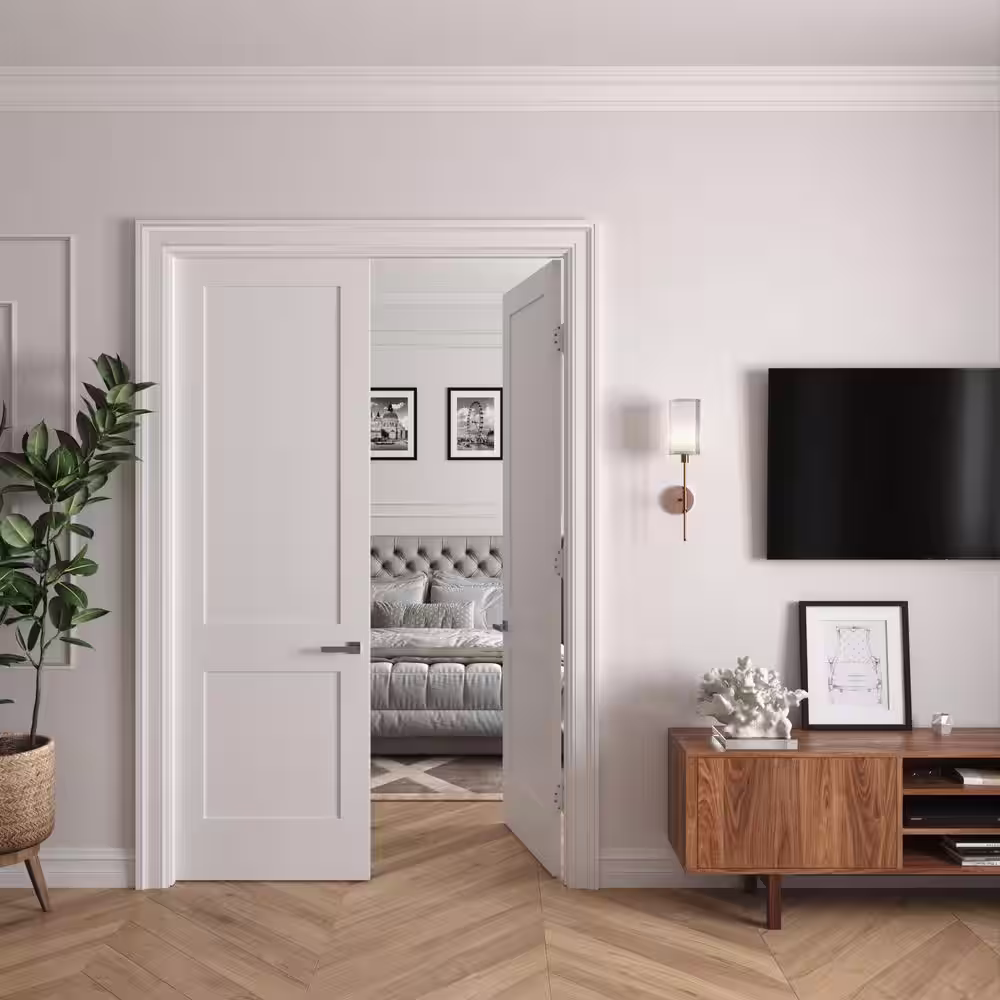 RESO 44 in. x 96 in. Bi-Parting Solid Core Primed White Composite Wood Double Pre-hung interior French Door Matte Black