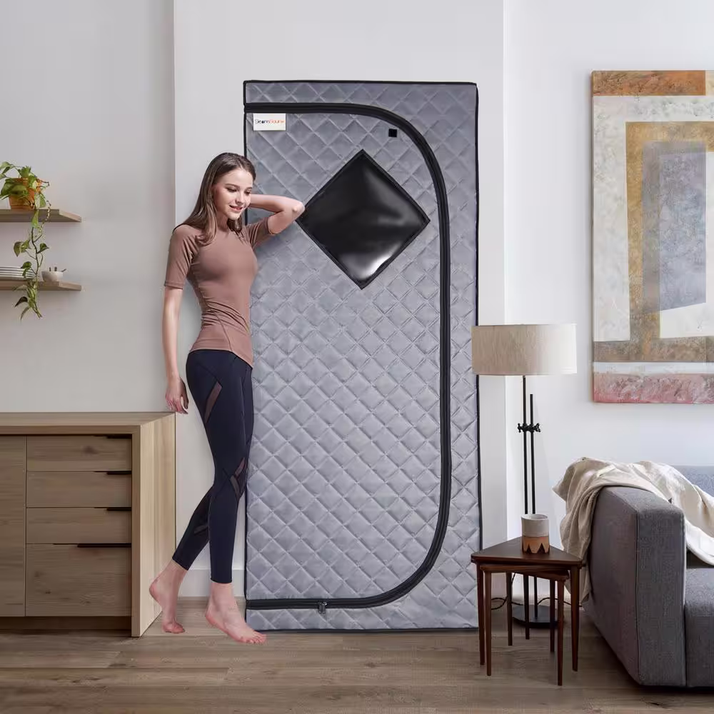 None Portable 1-Person Gray Electric Heater Sauna For Home with Chair and Remote