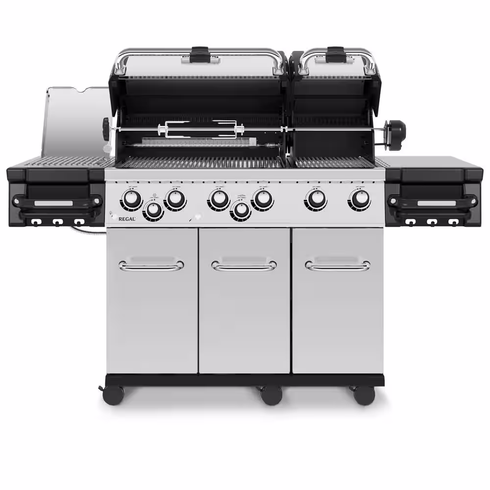 Broil King Regal S 690 PRO IR 6-Burner Natural Gas Grill in Stainless Steel with Infrared Side Burner and Rear Rotisserie Burner