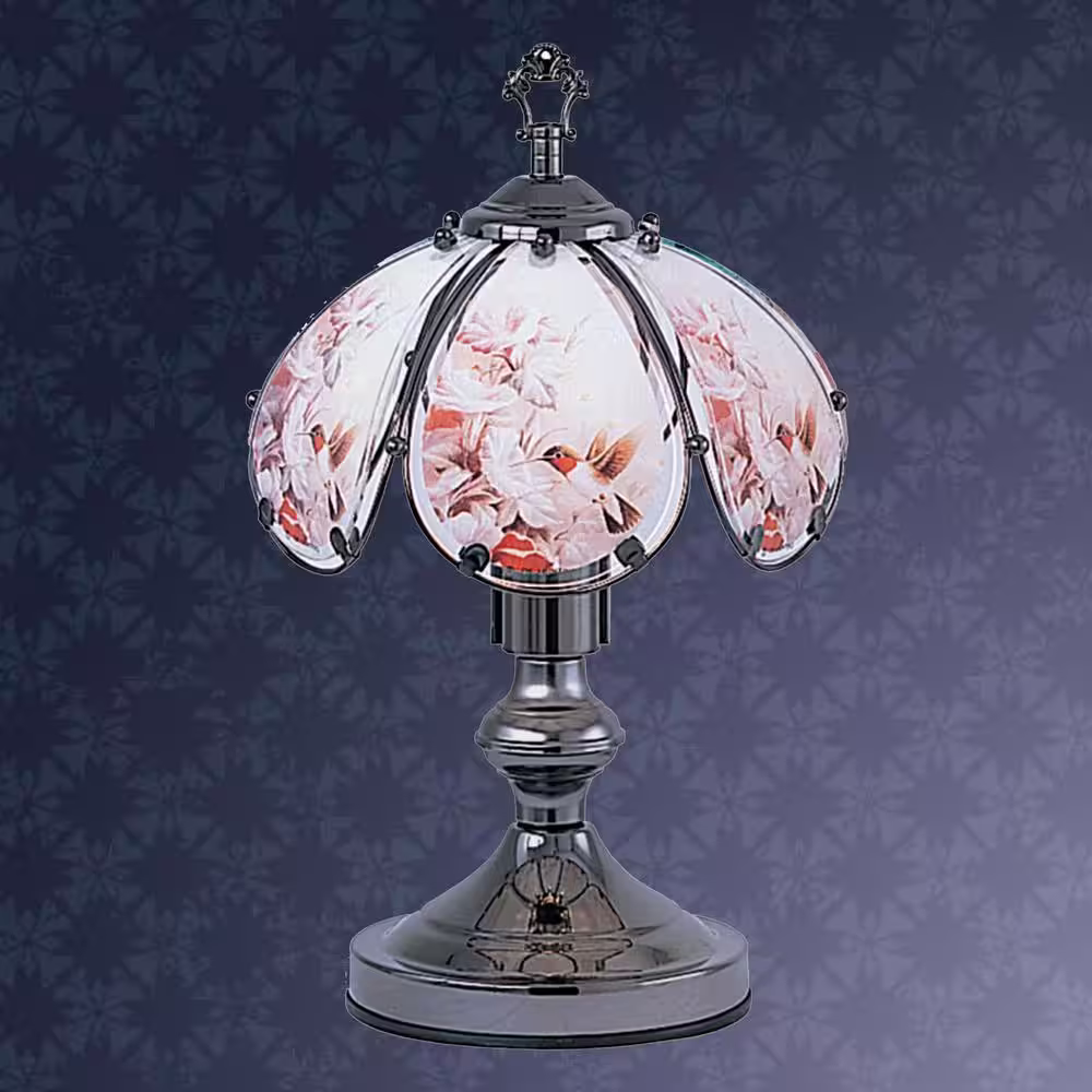 ORE International 14.25 in. Hummingbird Garden Black Chrome Touch-On Lamp