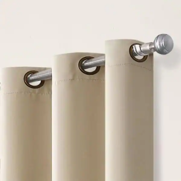 Eclipse Darrell ThermaWeave Natural Solid Polyester 37 in. W x 84 in. L Blackout Pair Grommet Curtain Panel