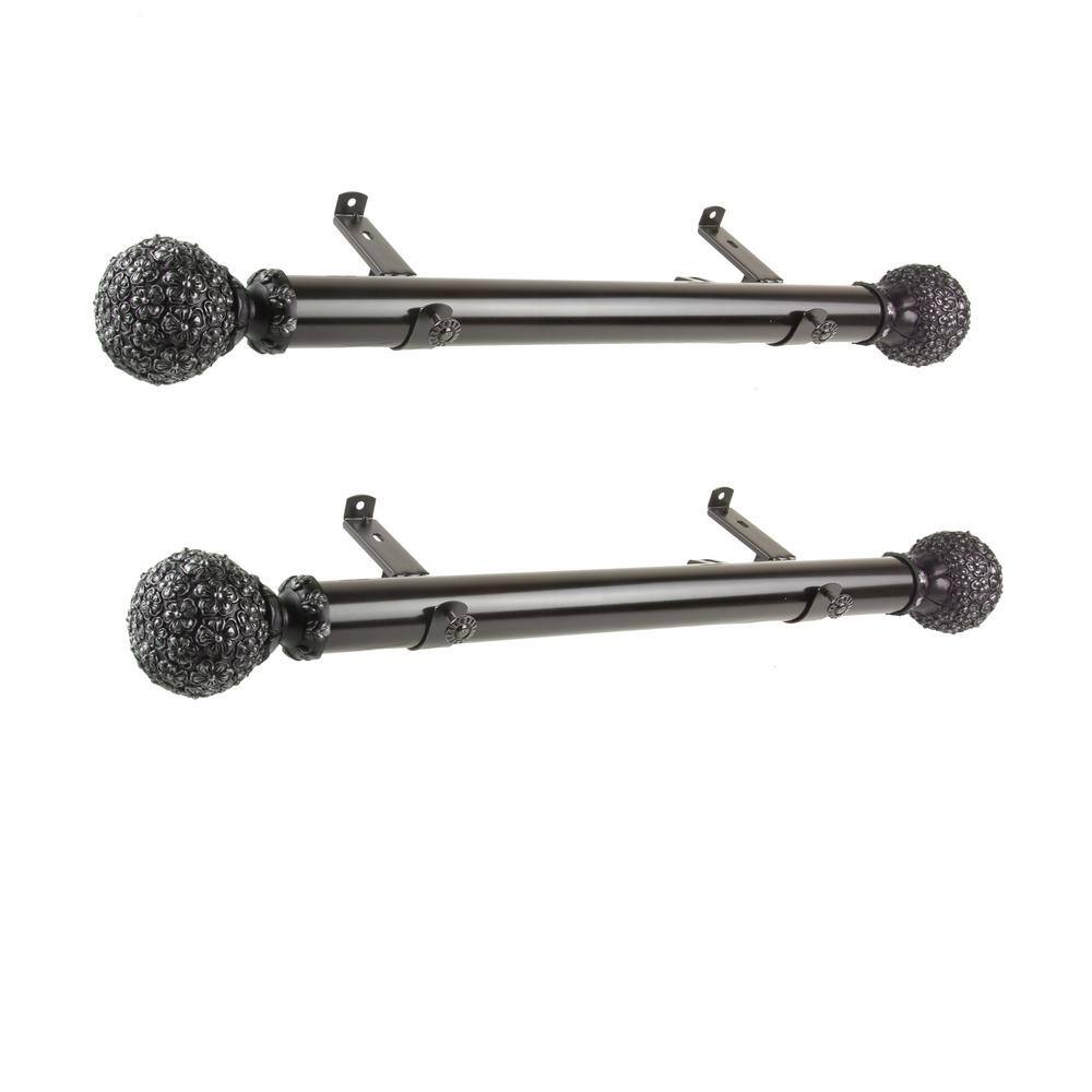Rod Desyne Lush 1.5 inch Side Single Curtain Rod Adjustable 12-20 inch long (Set of 2) - Black