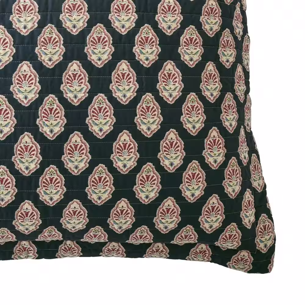 None Moreno Multi-Color Damask Pattern Quilted Cotton Euro Sham - (Set of 2)