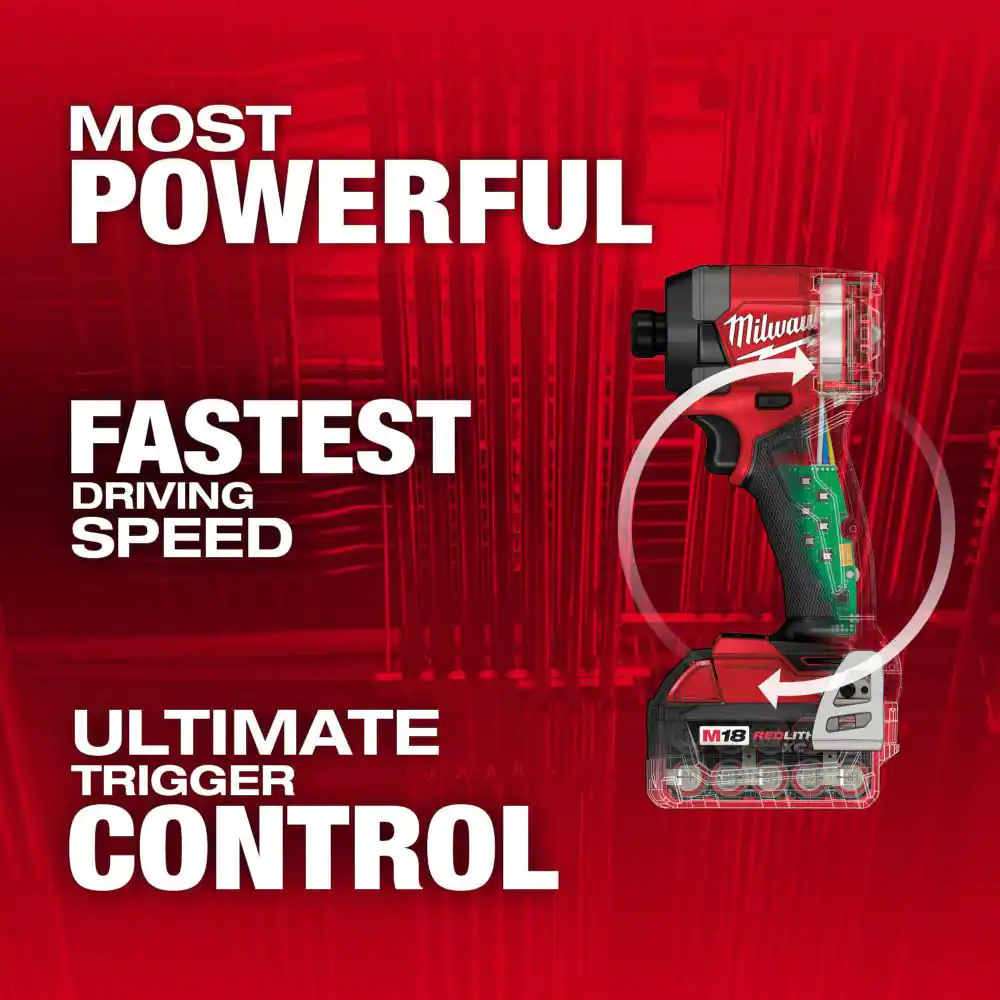 Milwaukee M18 FUEL 18V Lithium-Ion Brushless Cordless 1/4 in. Hex Impact Driver Kit with Two 5.0Ah Batteries Charger Hard Case