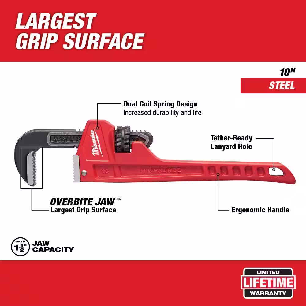Milwaukee 10 in. Steel Pipe Wrench