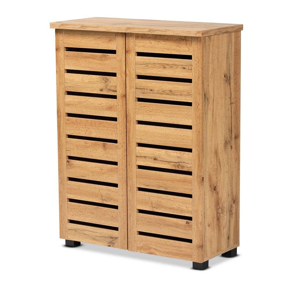 Baxton Studio 38.34 in. H x 30.24 in. W Brown Wood Shoe Storage Cabinet