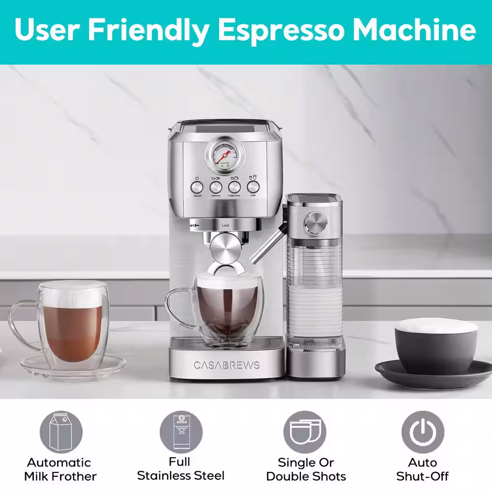 CASABREWS 3700Pro 40 Cups Sliver Stainless Steel Espresso Machine with Auto-Frothing System