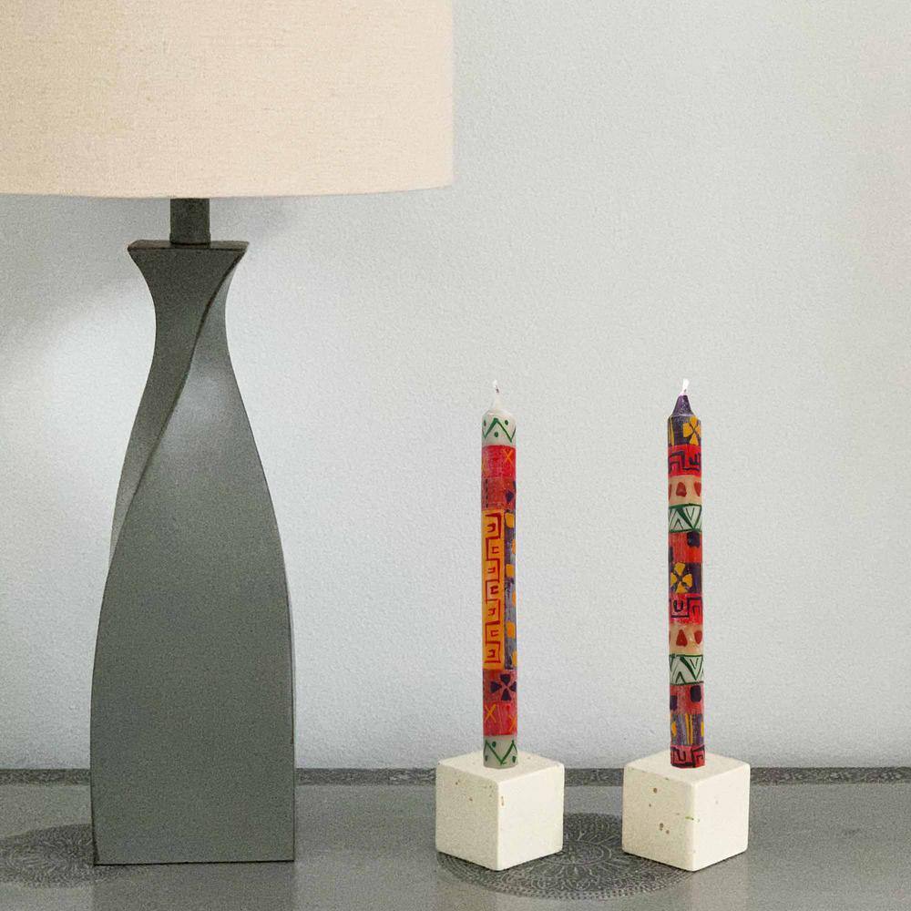 Global Craft Unscented Hand-Painted Dinner Candles in Multi-Colored, Boxed Set of 3 (Indabuko Design)