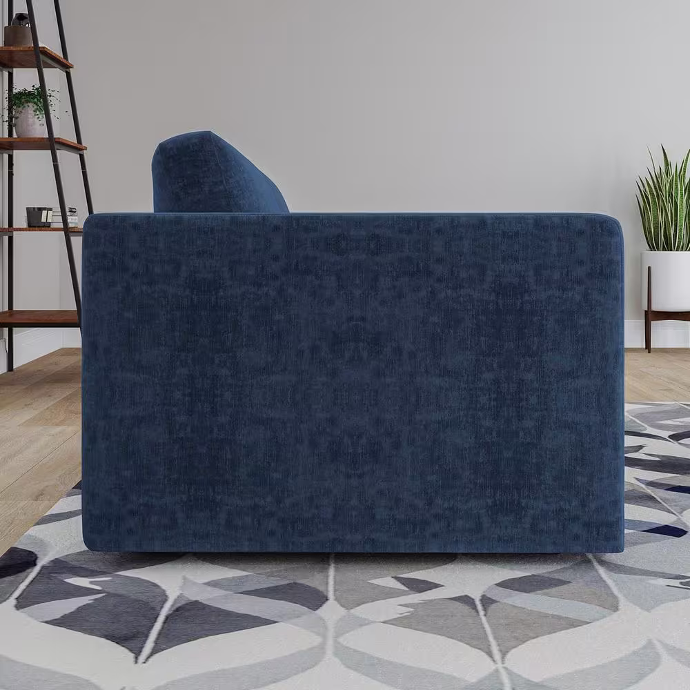 Vifah Premium 76 in. Square Arm Fabric 2-Seater Straight Sofa with Back Cushions in Navy Blue