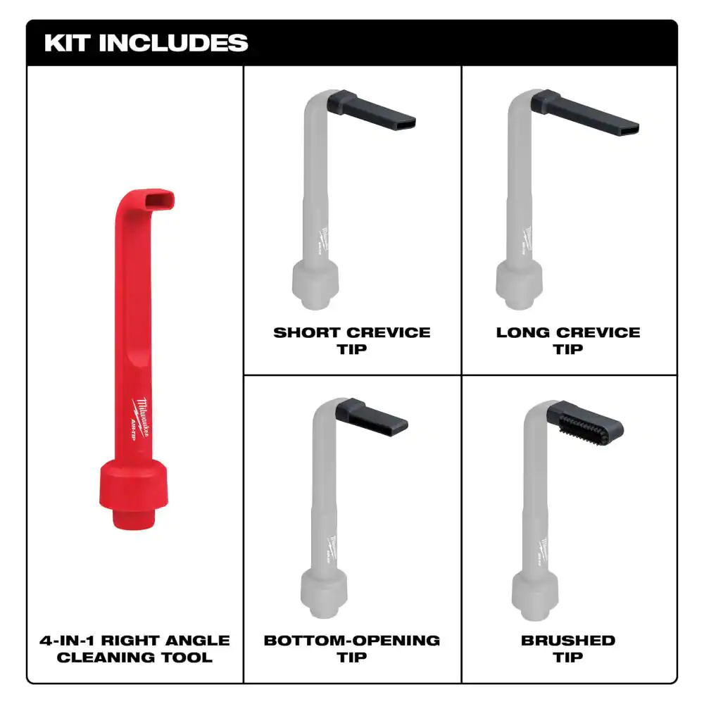 Milwaukee AIR-TIP 1-1/4 in. - 2-1/2 in. 4-IN-1 Right Angle Tool Wet/Dry Shop Vacuum Attachment - (5-Piece)